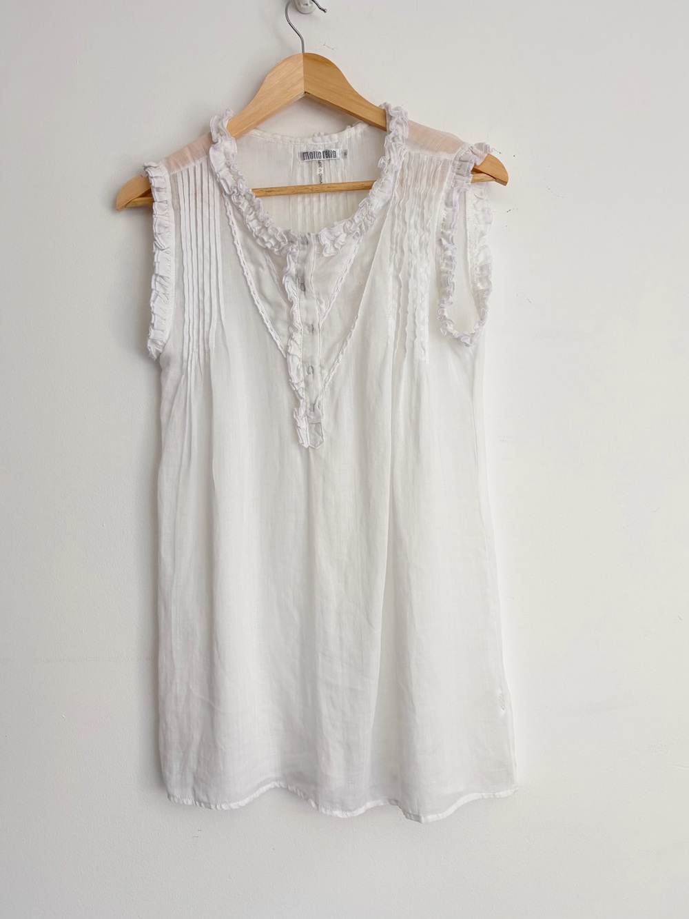Monoreno Linen Ruffle Tunic Blouse Coquette Dainty S